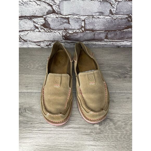 Ariat Cruiser Shoes Tan Suede Pink Slip On Loafer Flat Casual Women Sz 10B US/41 - Picture 10 of 16